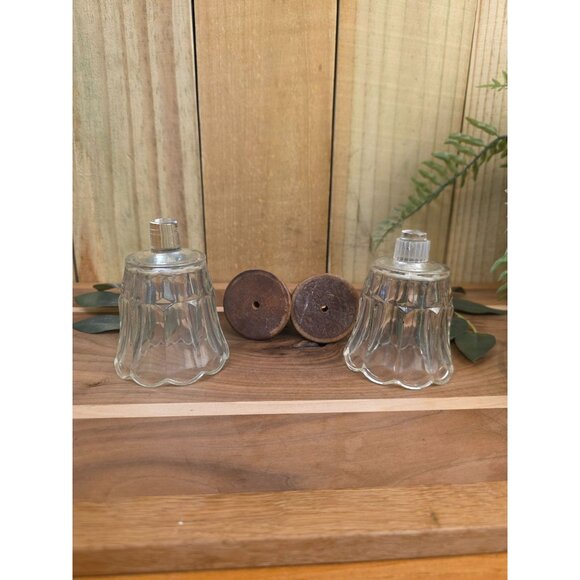 Vintage Glass Candle Holders With Wooden Bases - Elegant Scalloped Design - Perf - Picture 2 of 10